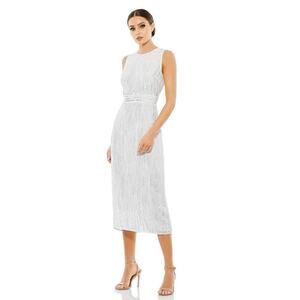 Mac Duggal 93597 Dress Abstract Sequined Jewel Neck Beaded Sheath White NWT 10